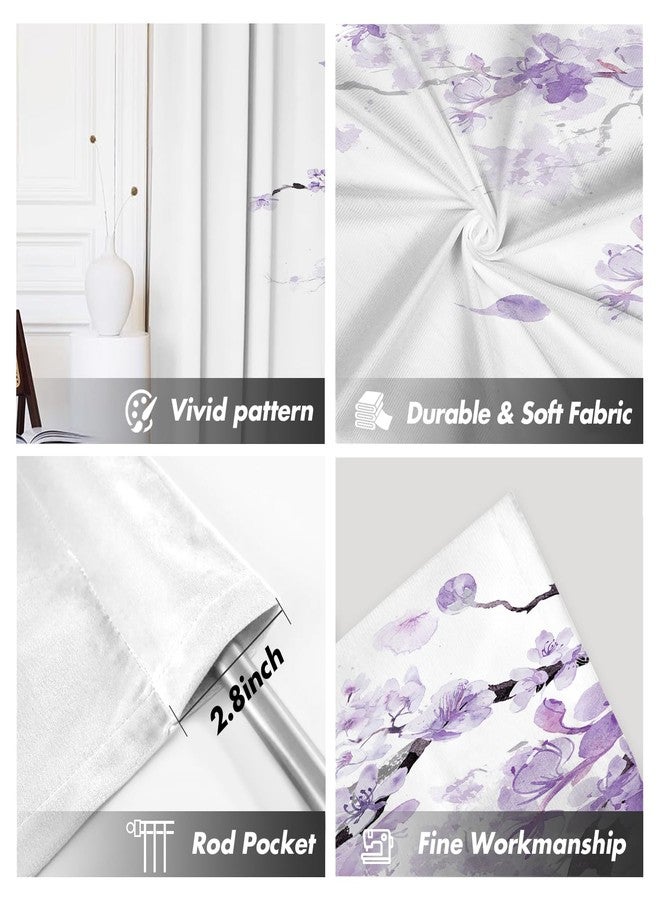 Kikiry Purple Window Curtain Valance 52" W x 18" L Floral Cherry Blossom Japanese Lavender Patterned Flower Printed Woman Kitchen Rod Pocket Living Room Bedroom Drapes Treatment Fabric 1 Panel - Image 3